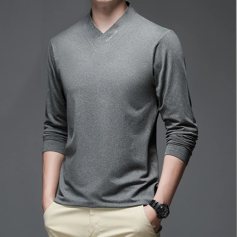

Fashion V-Neck Loose Korean T-Shirt Men's Clothing 2024 Spring Summer New Casual Pullovers Tops Long Sleeve All-match Tee Shirt