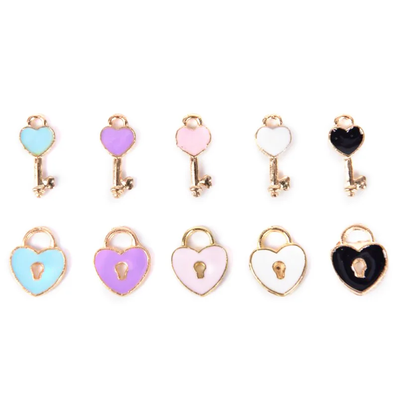 10Pcs/Set Enamel Alloy Love Lock Key Charms Pendant Jewelry DIY Making_da 10Pcs/Set Enamel Alloy Love Lock Key Charms Pendant Jewelry DIY Making_da