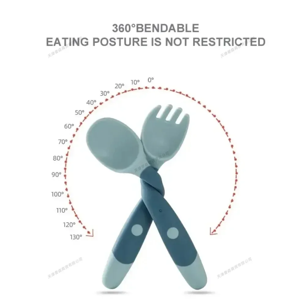 Baby Fork and Spoon Set Soft Silicone Handle Bendable Toddler Utensils Training Tableware Self Feeding Tools for Infants Kids