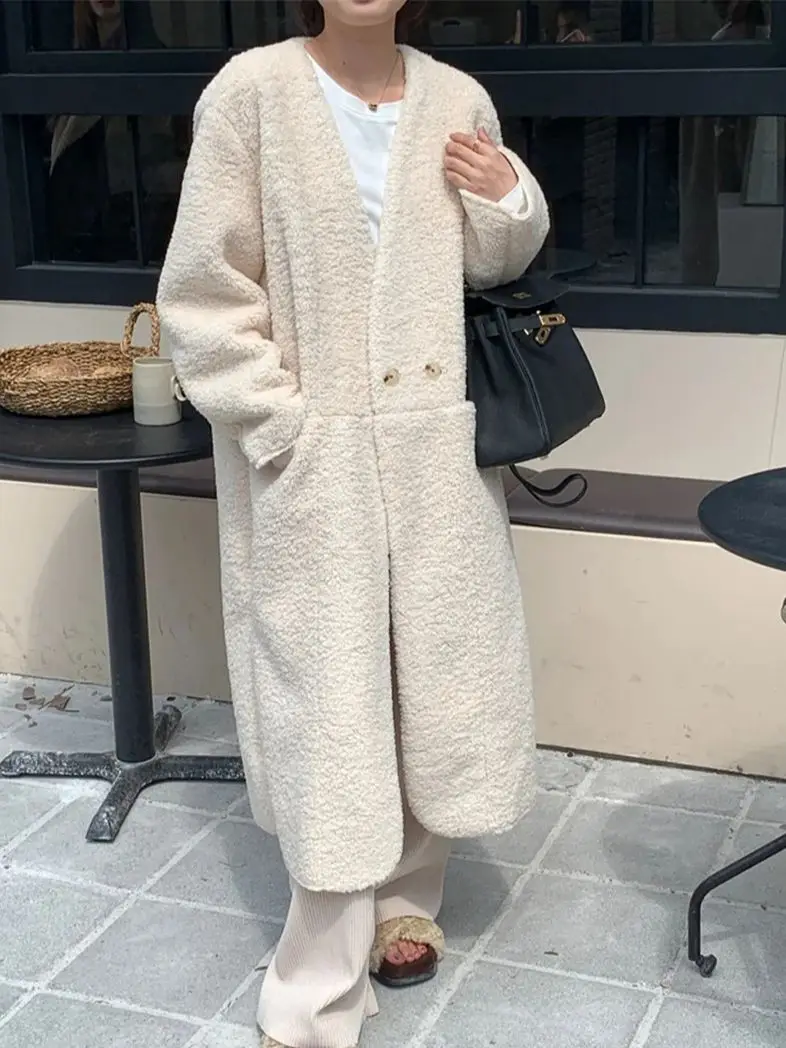 

Alien Kitty Daily New Straight Maxi Coats Chic Women Lamb Wool Winter 2023 Elegant Casual Office Lady Soft Warm Loose Trench