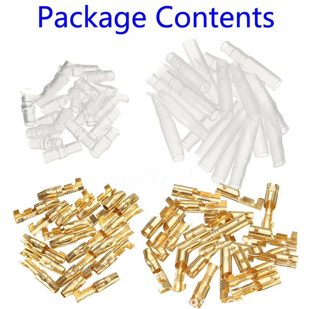Accessories Connector 3.9mm Male & 4.0mm Female Kit 50 Set Male&Female Auto Motorcycle Terminal Brass Transparent