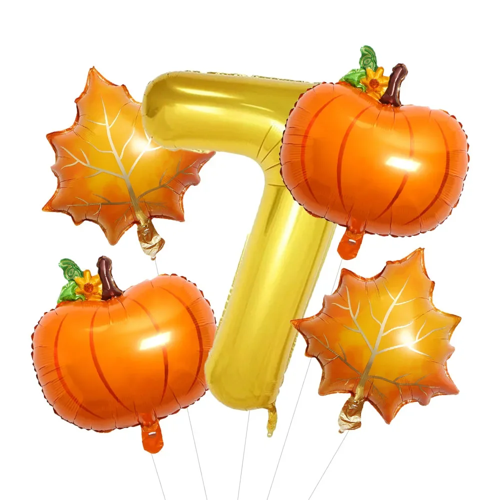 5 stücke Herbst Kürbis Ahorn Blätter Ballons Set 32 zoll Gold Nummer 0-9 Ballon Geburtstag Dekorationen Herbst Festliche partei Liefert – Detail 5