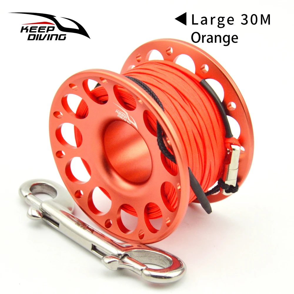 1PCS 15M/30M Scuba Diving Aluminum Alloy Spool Finger Reel with Stainless Steel double ended hook SMB Equipment Cave Dive 6