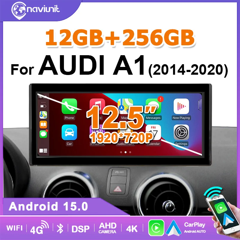 Kabelloses Carplay Android 15 Autoradio-Display für Audi A1 2013-2020 2-DIN Autoradio Stereo Auto-Multimedia-Player Google 4G LTE BT