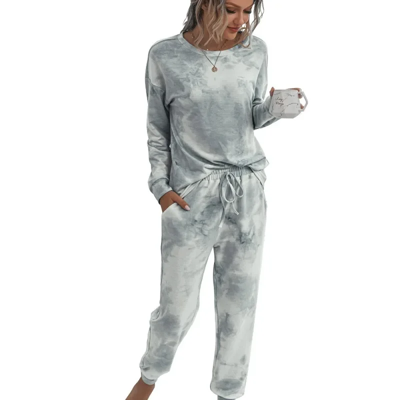 Womens Tie Dye Printed Long Sleeve Tops and Pants Long Pajamas Set Joggers PJ Sets Nightwear Loungewear
