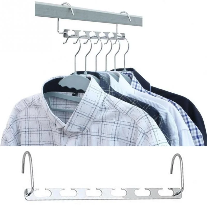 37cm Multifunctional Space Saving Metal Hangers with Hook 6 Hole Clothing Wardrobe Organizer Iron Clothes Coat Hanger 1pcs