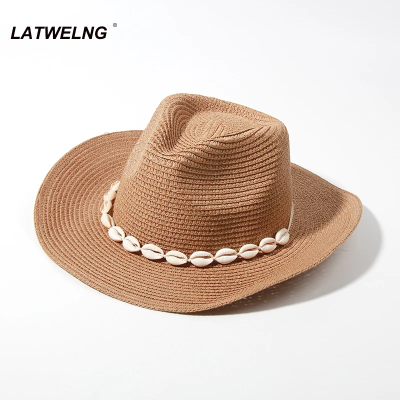 Fashion Shell Cowboy Cowgirl Hat For Women Men Straw Hat Wide Brim Beach Hats Vacation Summer Panama Sun Hat Wholesale 1