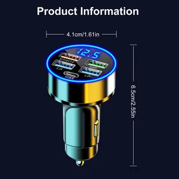 250W 5 Ports LED Car Charger Fast Charging Adapter Type C PD Mini Car Phone Charger For iphone Samsung Huawei Xiaomi