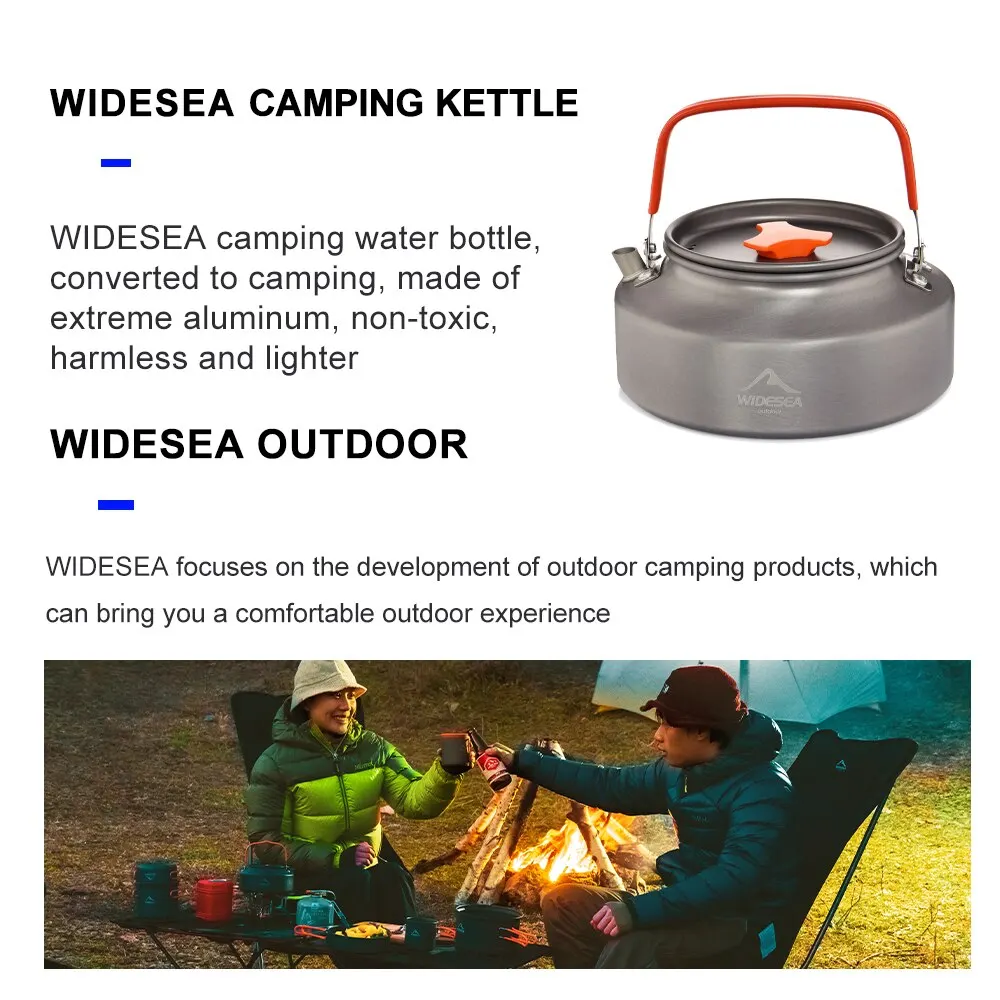 Widesea 1.1L 2L1.5L Camping Water Kettle Outdoor Coffee Kettle Tableware Picnic Set Supplies Equipment Utensils Tourism Cookware 6