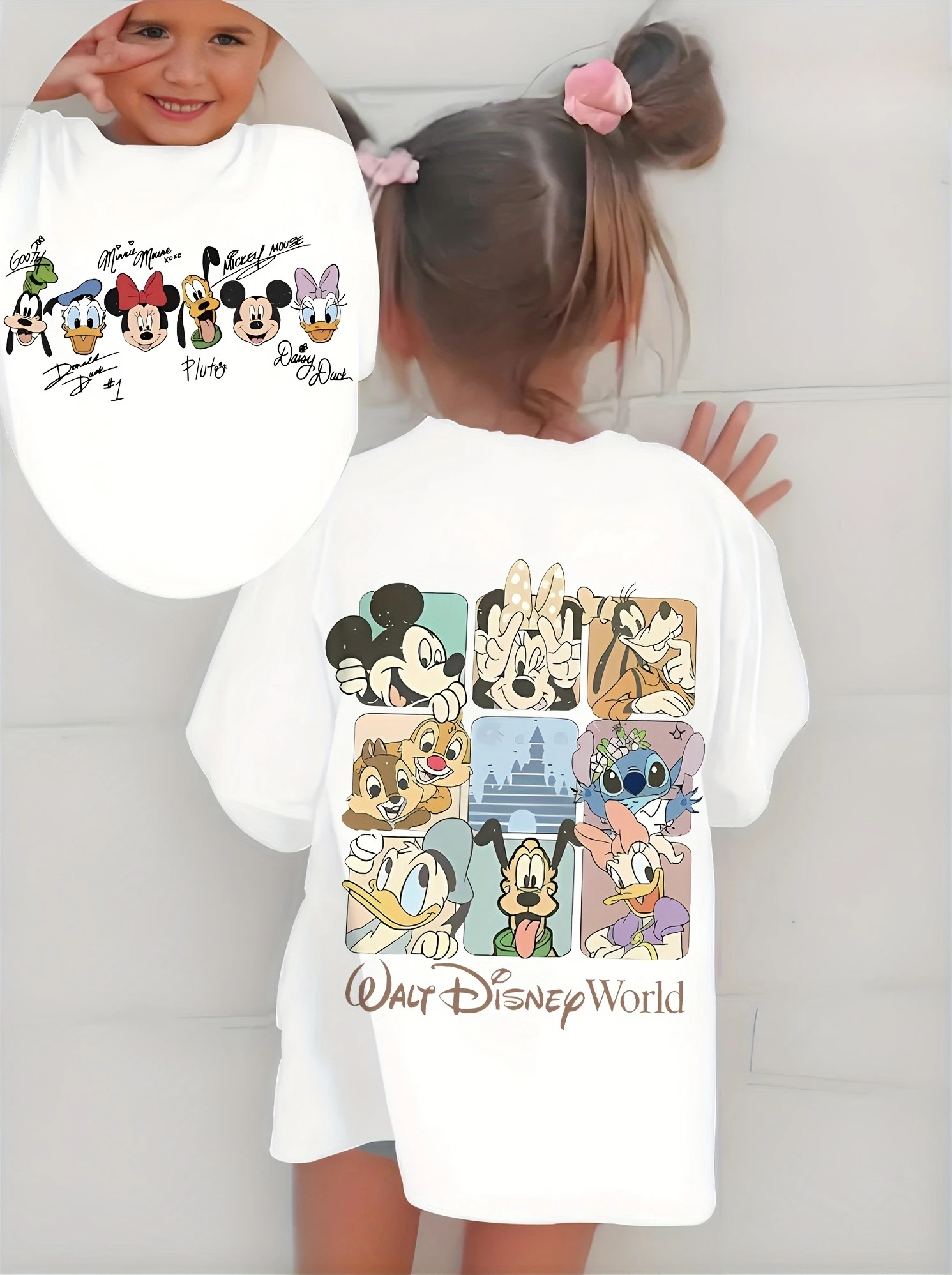 Cartoon Disney Family Print Top, Unisex Stylish Short-Sleeve T