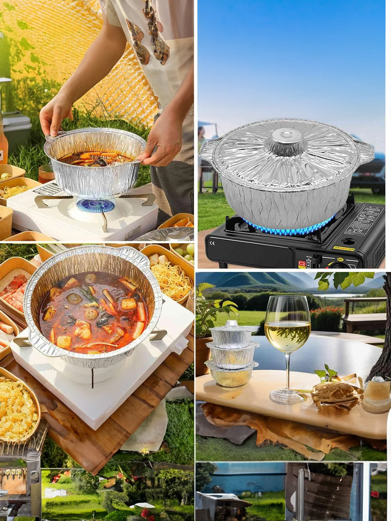 2pcs camping style picnic hot pot full set of disposable tin foil pot outdoor camping style picnic tin foil
