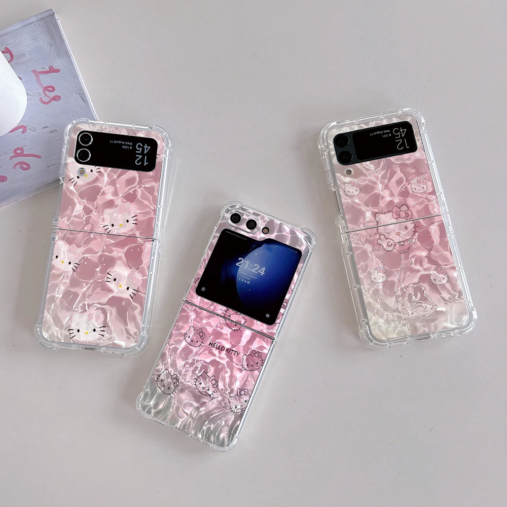 여름 산리오 헬로 키티 전화 케이스 삼성 갤럭시 Z 플립 3 4 Z 플립 5 Z 폴드 4 5G PC 소프트 안티 가을 뒷면 커버