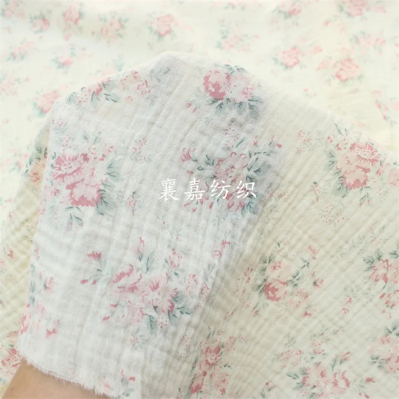 

10MX135cm Retro Small Floral All Cotton Double Layer Gauze Crepe for Home Wear and Pajama Fabric Customization