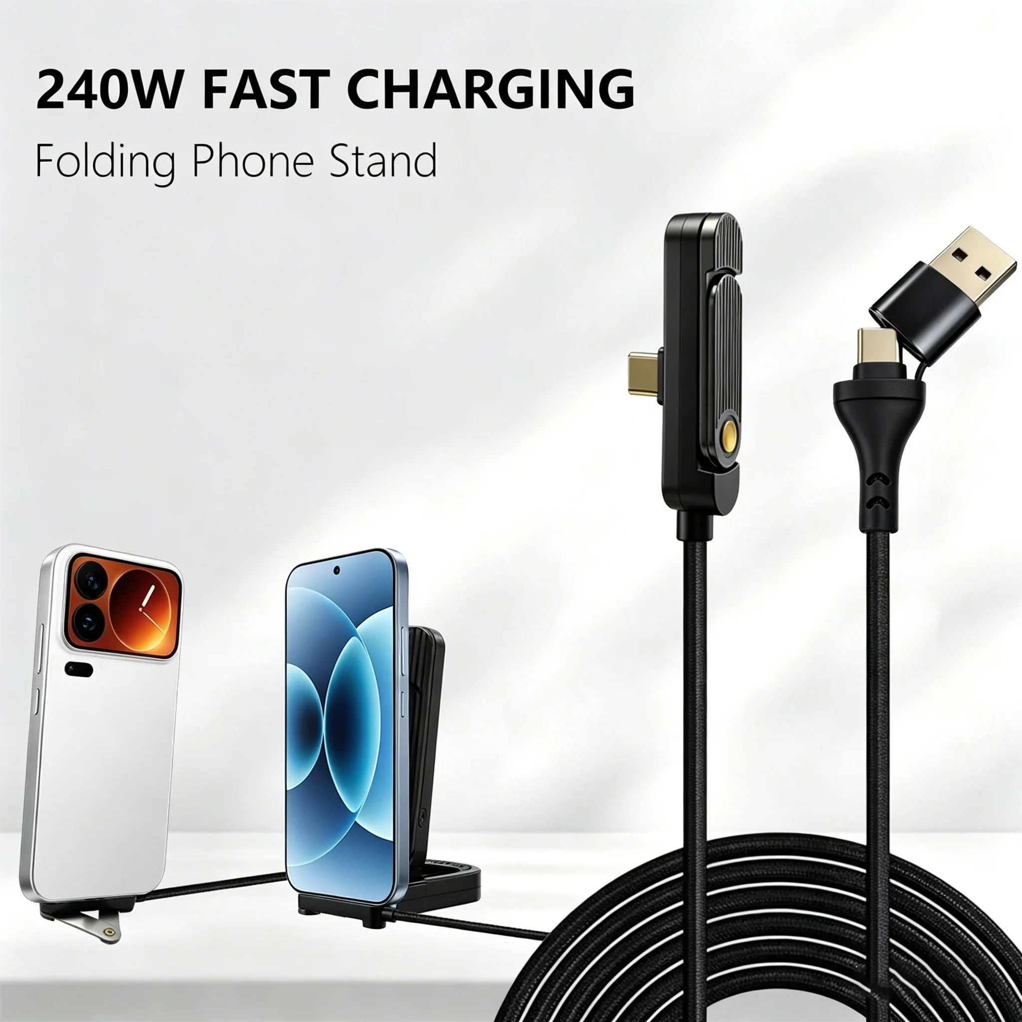 240W USB C To Type C Cable Elbow Fast Charging Data Cable Foldable Stand Phone Holder For iPhone 17/16/15 For Samsung Charger 4
