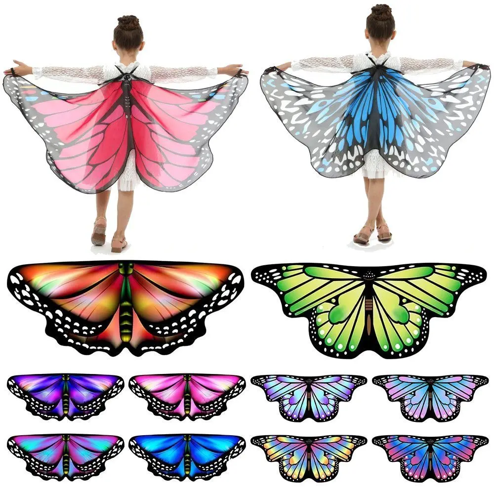 Kids Butterfly Wings Cape Halloween Christmas Party Girls Fairy Shawl Cloak Fancy Cosplay Performance Accessories Costume Gift kids wing costumes