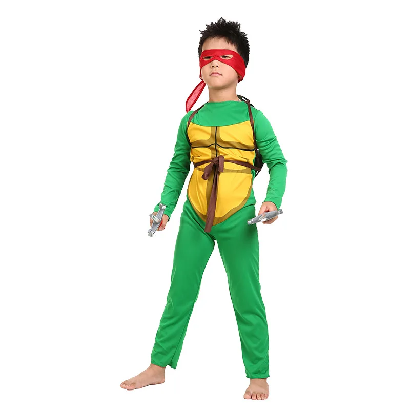 cartoon Halloween Turtle Cosplay ninja Green jumpsuit Costume Turtle Shell Outfit boy Carnival Party with weapon cosplay jumpsuit,kids cosplay costume