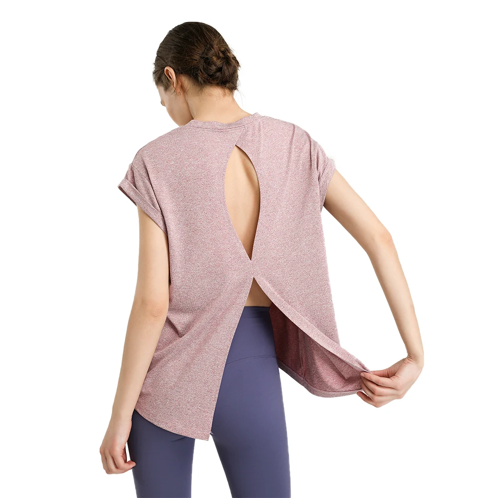 Fitness Tshirt Women Short Sleeve Polyester Fast Dry Hollow Back Bandage Gym Running Workout Yoga Sports Casual Shirts Plus Size