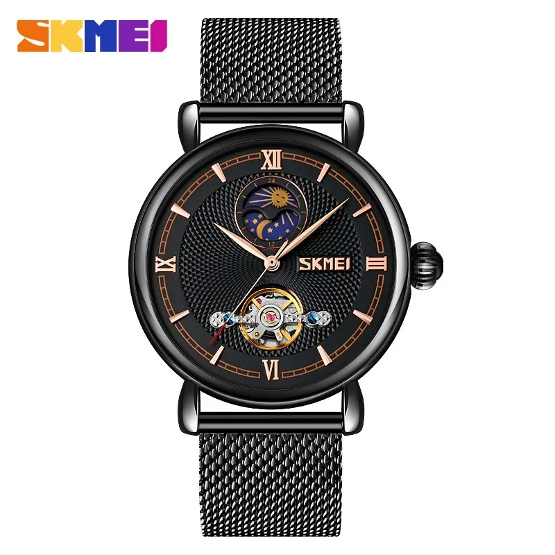 SKMEI 9220 Fashion Waterproof Mechanical Watch Tourbillon Hollow Out Full-Automatic Men's Steel Band Watch