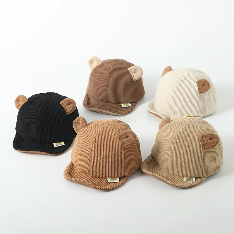 Cute Bear Ear Baby Baseball Cap Autumn Winter Warm Corduroy Caps For Infant Toddler Outdoor Casual Sun Hat 2