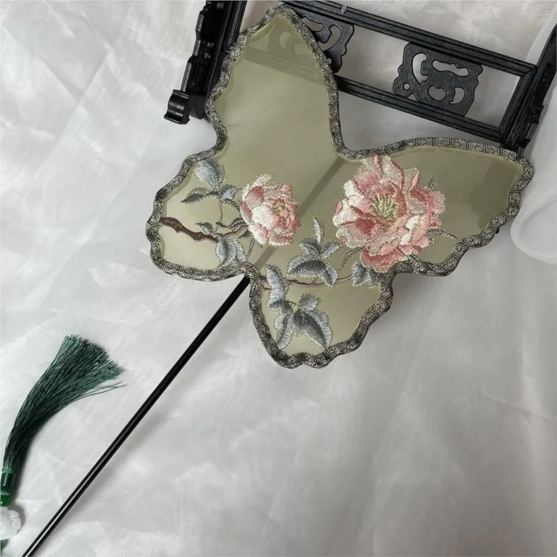 

Ancient Fan Chinese Style Hanfu Dance Shooting Long handled Embroidered Classical Double sided Fan Female Decorative Fan LF216