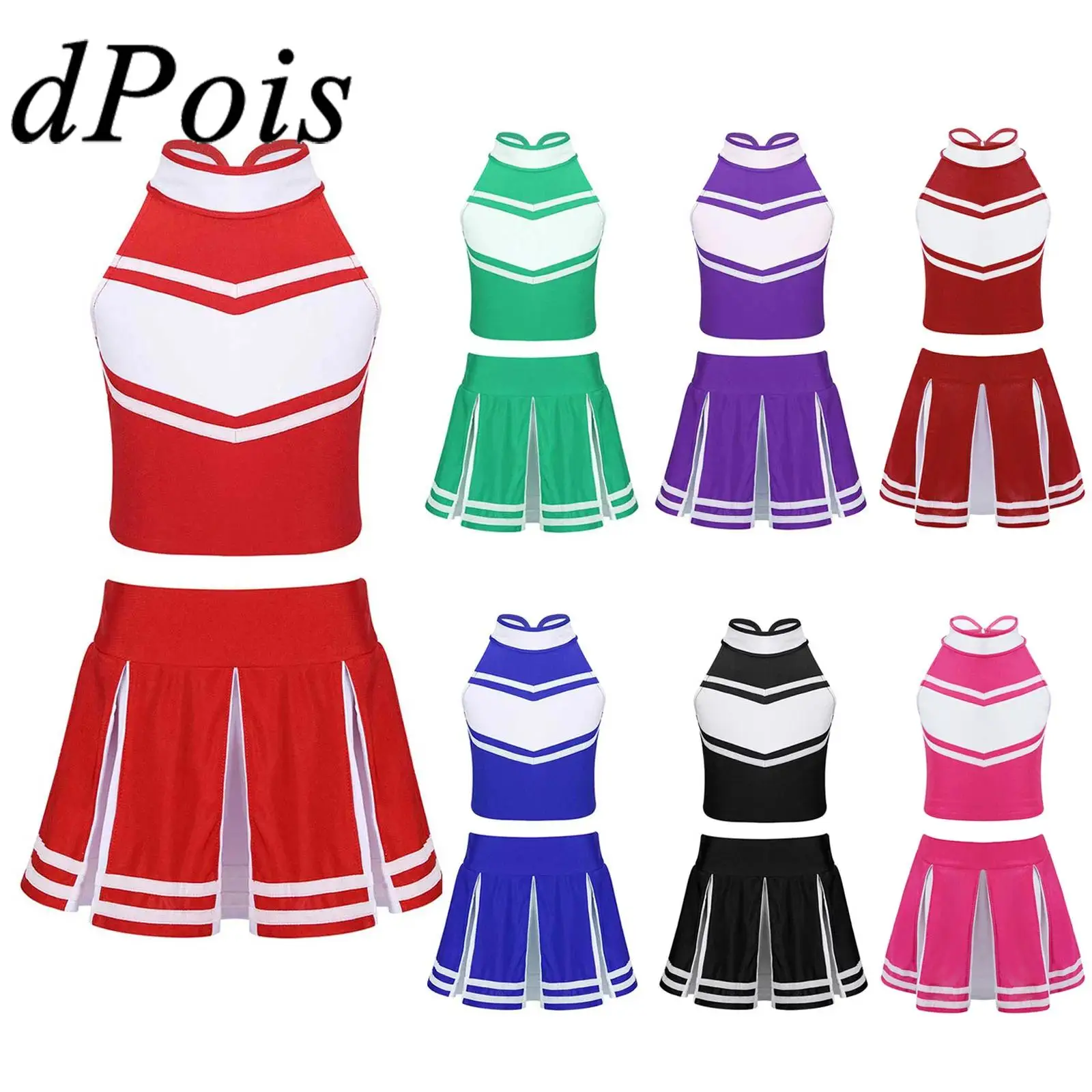 

Kids Girls Cosplay Cheerleader Costumes Cheer Dance Outfits Schoolgirl Uniform for Dancing Stage Performance Cheerleading Sets