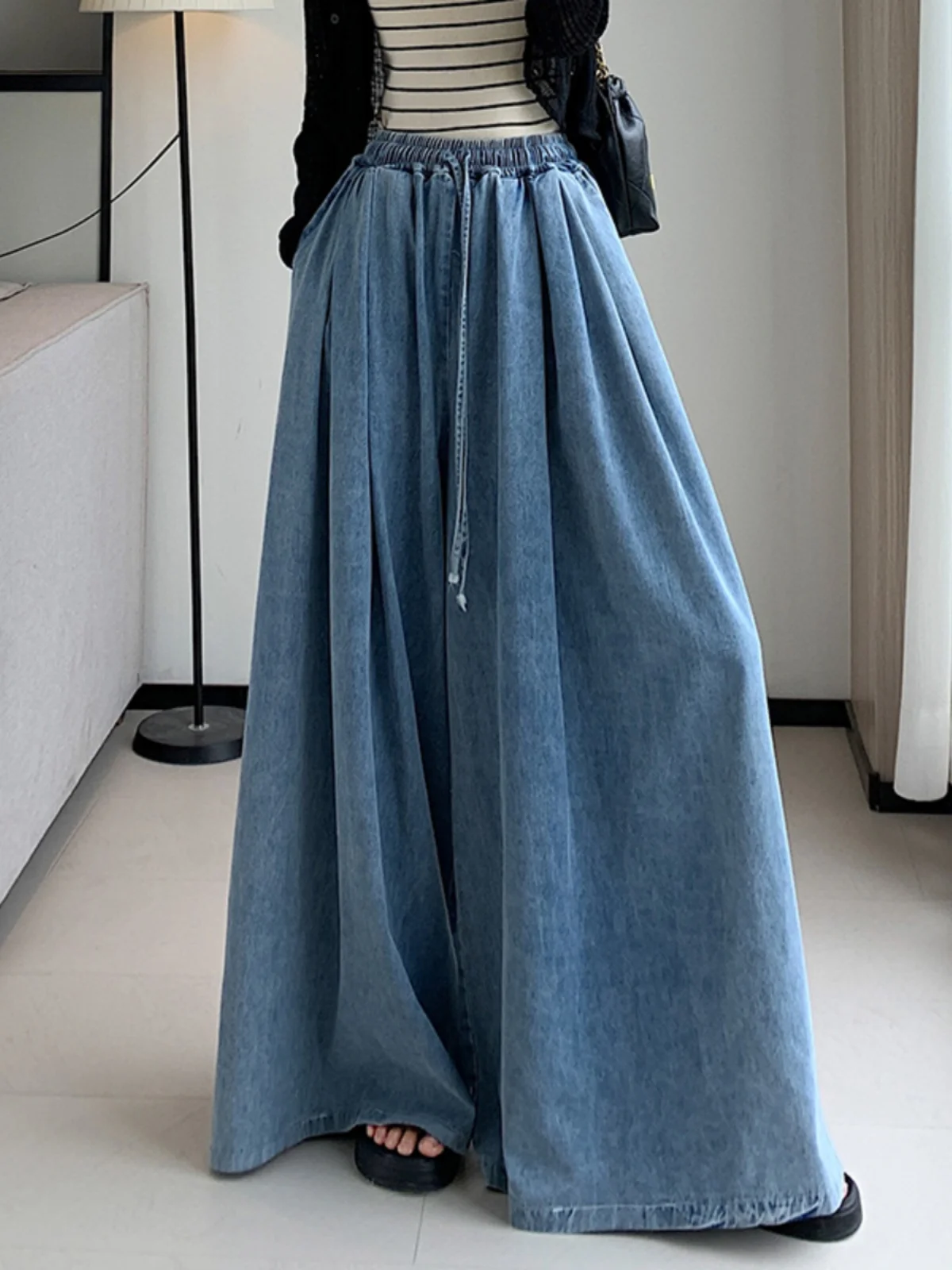 Women's Loose Wide Leg Jeans Lantern Sle Floor Length Slimming Trousers Autumn New Arrival plus Size Casual Faion