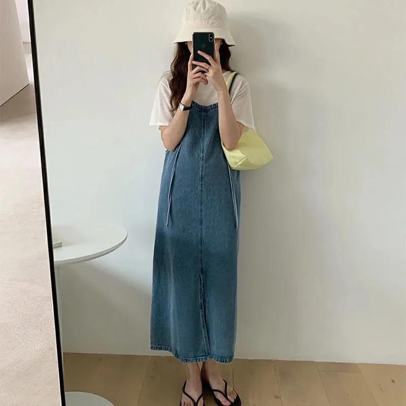 

Women Korean Loose Slimming Mid-Length Split Retro Denim Suspender Dress New 2023 Summer Clothing Suspender Dress