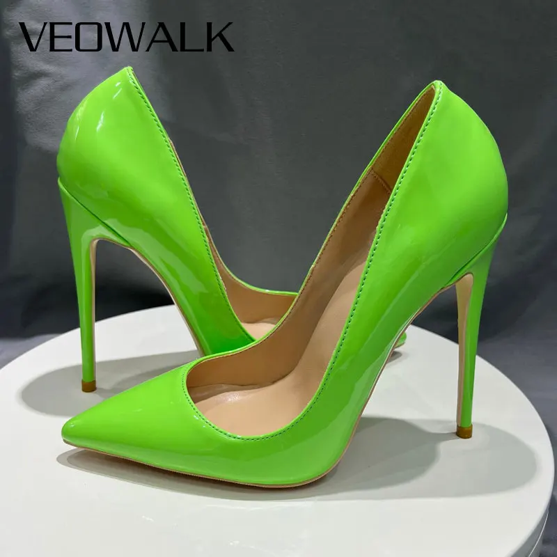 

Veowalk Brilliant Green Women Pointy Toe High Heel Shoes for Wedding Dress Classic Elegant Slip On Fashion Stiletto Pumps
