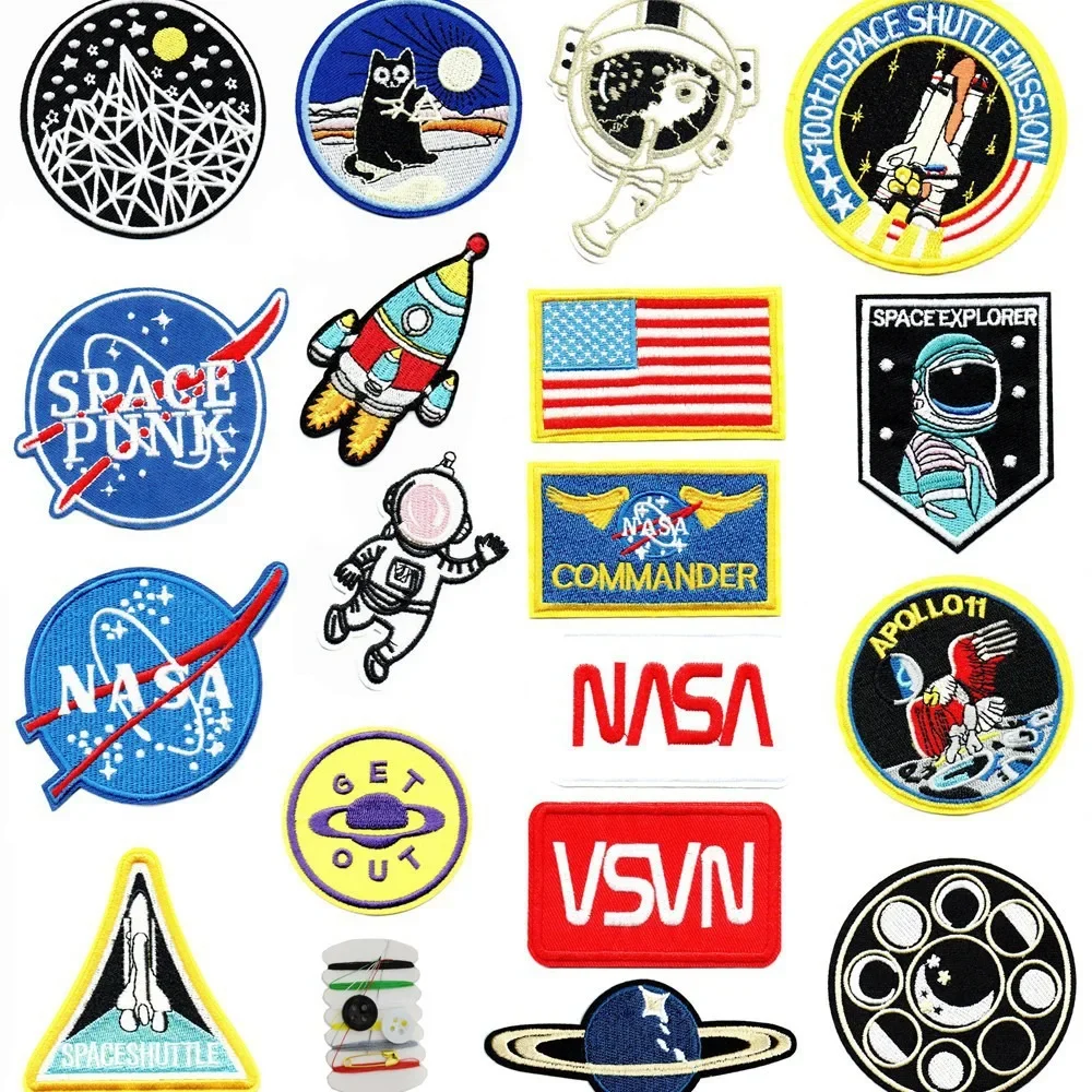 Wolfend 19-Piece Set Space Patch Iron-On Clothing Patches NASA Space Exploration Themed Fabric Accessories for Men Women Ki