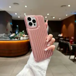 Ribbed Corrugated Stripe Soft TPU Phone Case - Solid Color Cover - iPhone 15 Plus (Pink)