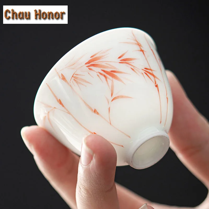 2pc/Set White Porcelain Sample Tea Cup Hand Painted Orchid Art Master Cup Tea Cup Household Kung Fu Tea Set Tea Ceremony 35ml