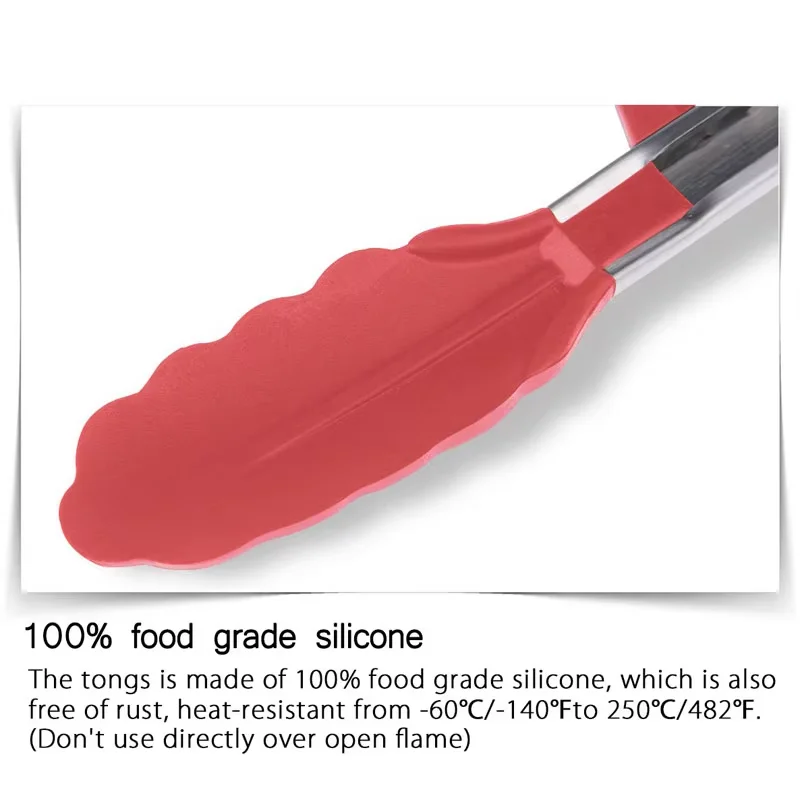 LMETJMA Kitchen Cooking Tongs Heat Resistant Stainless Steel BBQ Tong with Silicone Tips and Stand Design For Salad Grill KC0254 BEST SELLERS