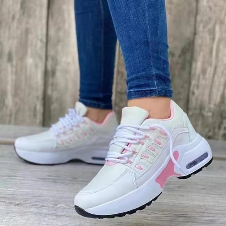 2025 New Ladies Sneakers Lace Up Wedge Heel Vulcanized Shoes Thick Sole Air Cushion Casual Shoes Large Size 43 Women's Shoes