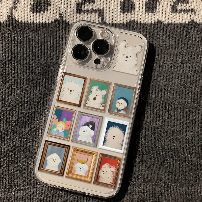Niedliche Neun-Palast-Gitter-Hundehülle für iPhone 17 16 15 14 13 12 11 Pro Max Mini SE 7 Plus 17E Air Stoßfeste Weiche Schutzhülle