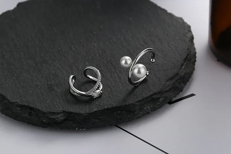Elviragirl 1-piece Multilayer Line Zircon Clip On Earrings for Women Geometric Silver Color Ear Cuff Without Piercing Jewelry