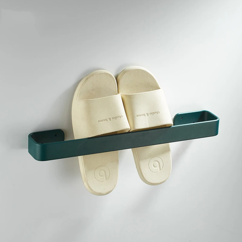 Green Towel Rack Wall Mounted Bathroom Towel Bar Aluminum Nail Free Rack Shoe Shower Single Rod Bathroom Hardware