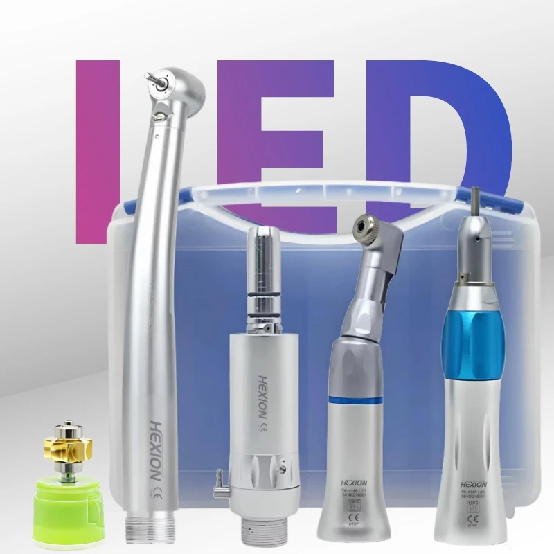 4Pcs/Kit LED High Speed Dental Handpiece &Rotors ademic Kits With Lights Push Button Low soeed kits 3 Water Spray 2/4 Holes