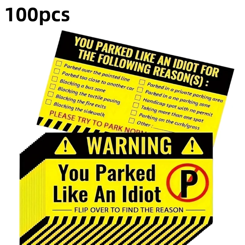 100 sets of humorous parking violation stickers for repeated offenses including paper parking violation notices and inappropria