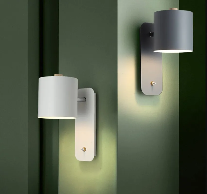 

Macaron E27 Sconces Fixtures Nordic Bedside Wall Lamp The Lampshade Can Rotate with Switch Reading Light Modern Bedroom