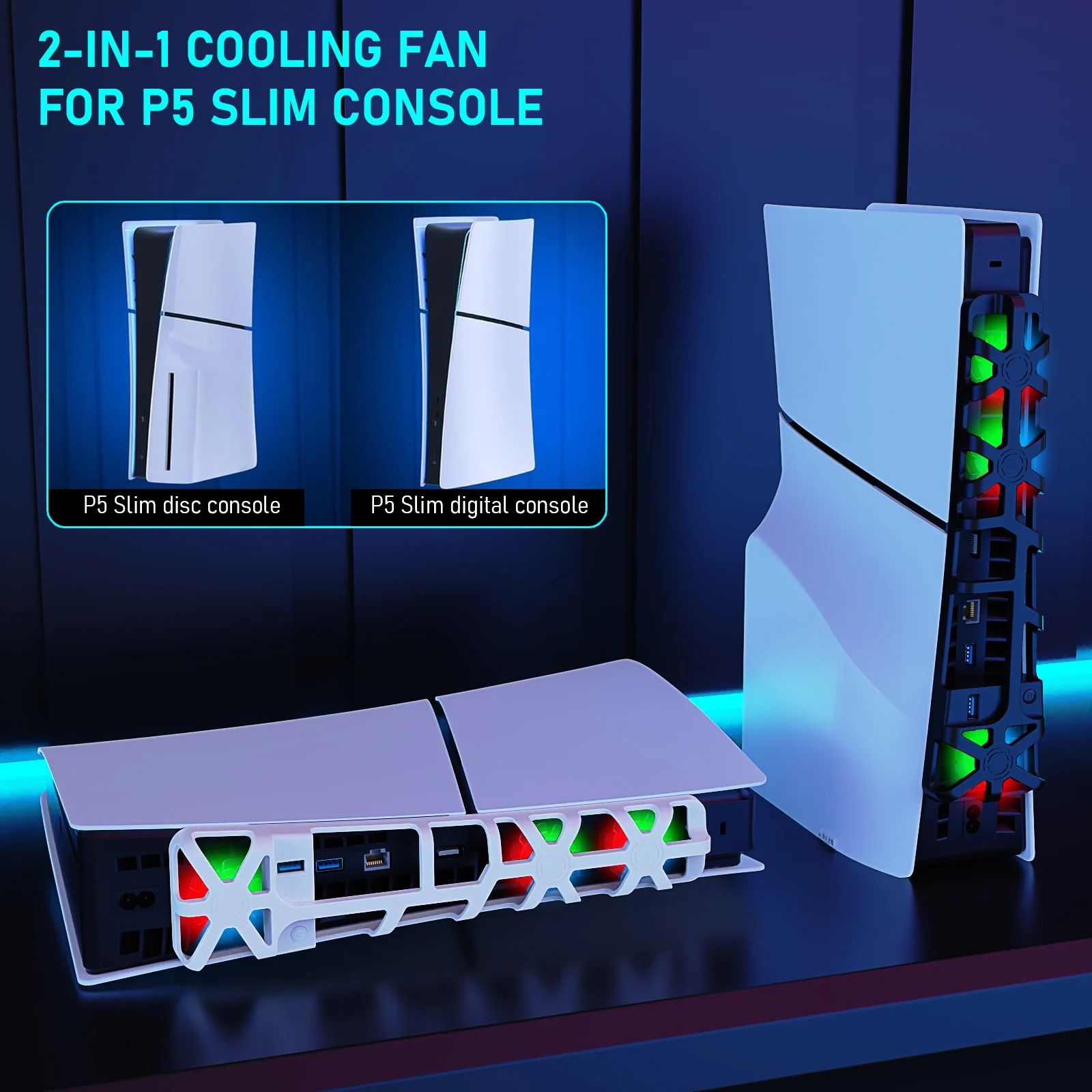 It belongs to the PS5 Slim Optical Drive-Digital Edition console multi-function cooling fan, RGB light/triple wind speed