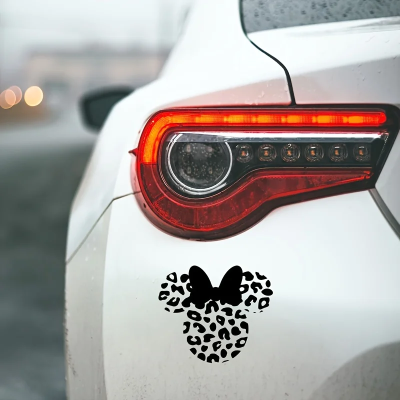 Chic Minnie Head Vinyl Sticker with Leopard Pattern - Perfect for Girls' Room, Car, or Laptop Decor