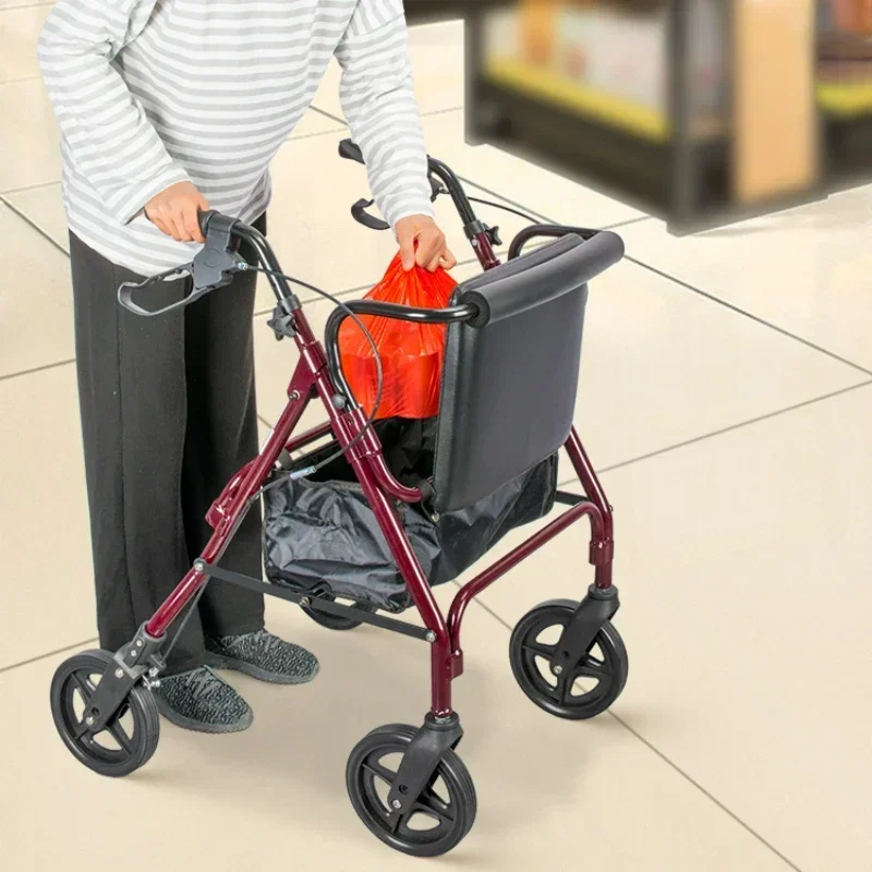 Elderly Shopping Cart with Backrest - Four-Wheeled Portable Walker, Rehabilitation Trolley with Comfortable Seating 5