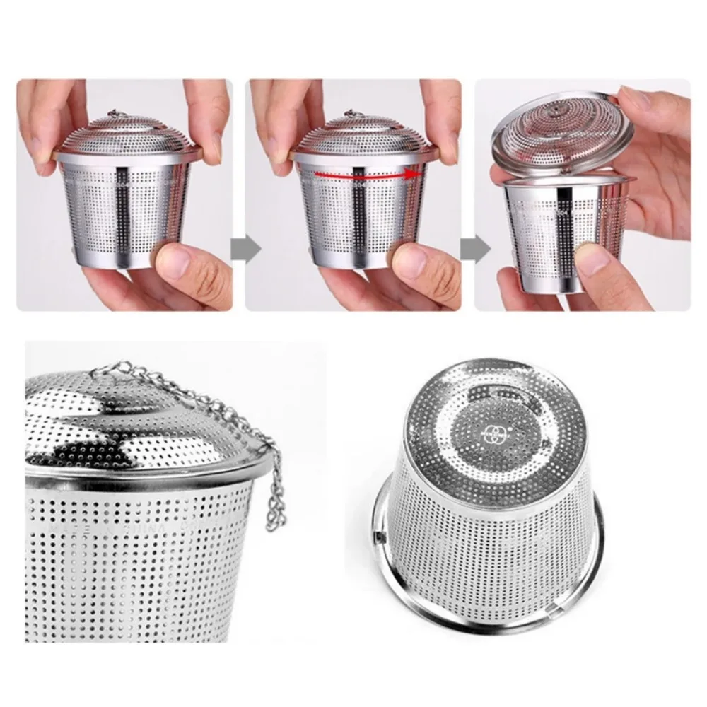 304 Herbal Ball Tea Spice Strainer Durable Silver Reusable Stainless Mesh Teakettle Locking Tea Filter Infuser Spice Kitchen