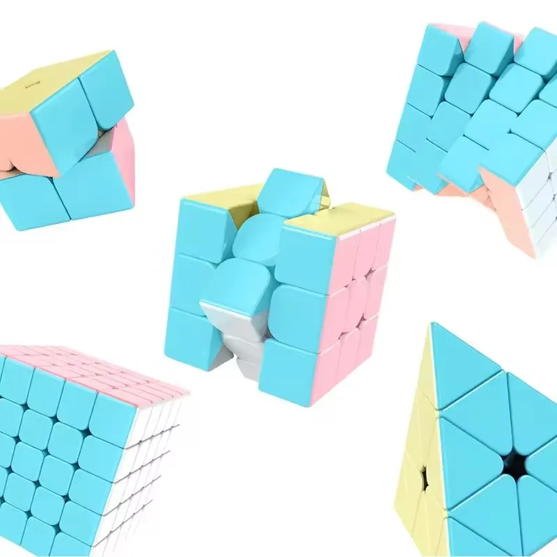 매직 큐브 마카롱 시리즈 퍼즐 스티커없는 2x2 3x3 4x4 5x5 피라미드 스피드 큐브 어린이 Fidget 장난감 어린이를위한 논리 게임 선물