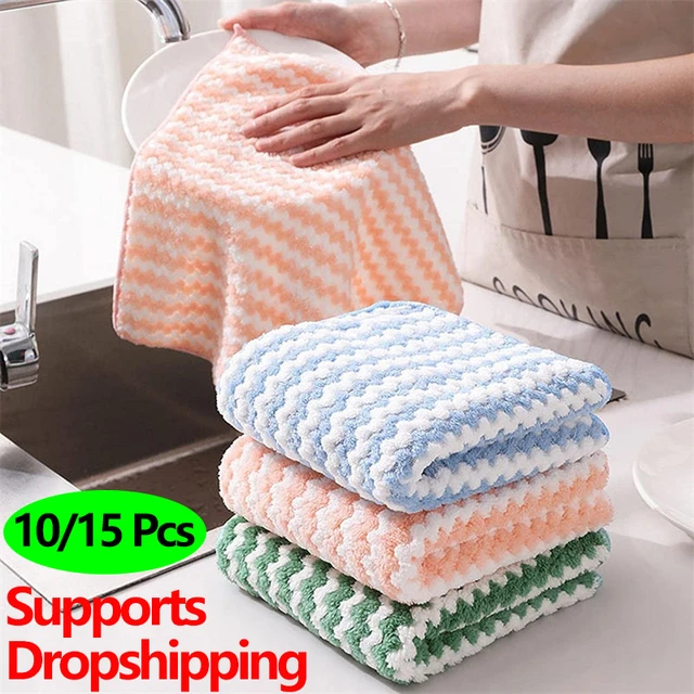 6pcs Soft Absorbent Dish Towels Washclothes Quick Drying Dish Rags Reusable  coral fleece hand towel Home Kitchen Cleaning Cloths