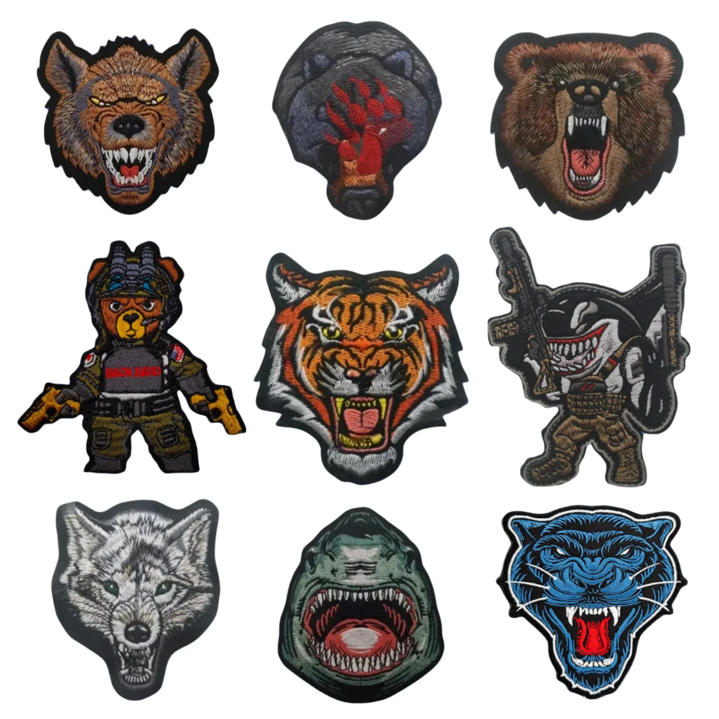 Tiger Bear Head Animal Ricamato Patchesmorale Badge American Bear Wolf Shark Hook And Loop Tactical Backpack Armband Patch
