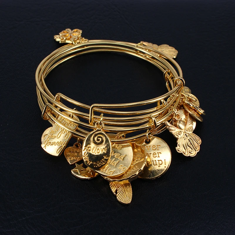 Bangle Bracelet 5pcs Gold Color Bangle Bracelet Set Adjustable Wire Cuff Bracelets For Women Fashion Jewelry Charm Bangles Gift C042