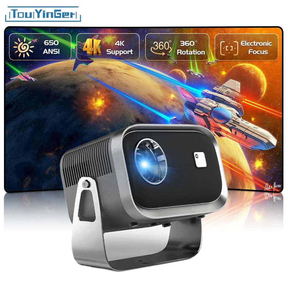 Touyinger HY320 Mirror Version Semi-enclosed same screen Wi-Fi portable 360&deg; rotating 1080P home theater projector