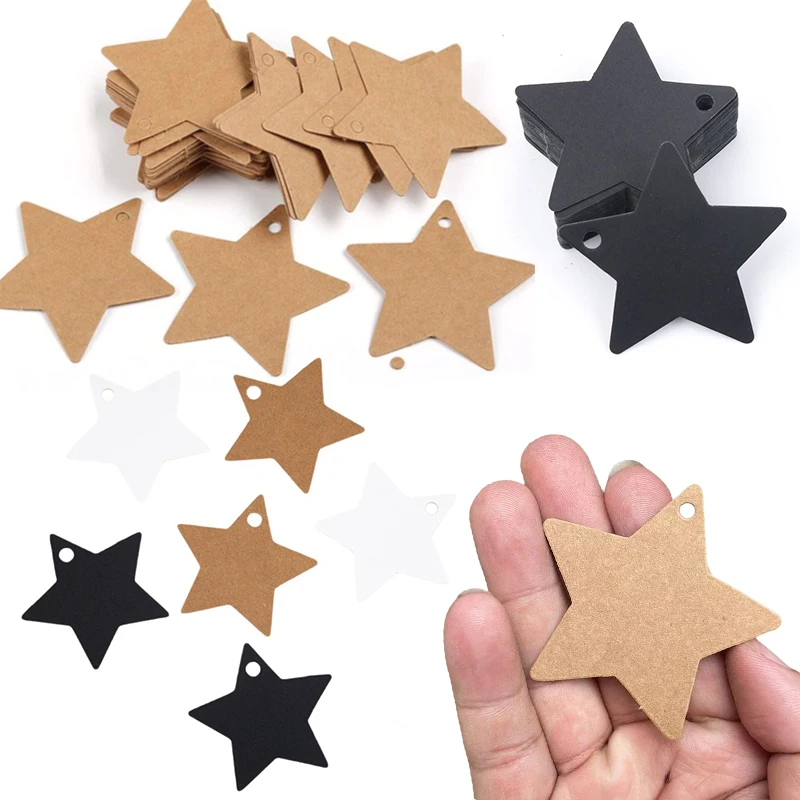 100PCS 크래프트 종이 별 모양 라벨 쓰기 가능 빈 교수형 태그 장식 마킹 카..