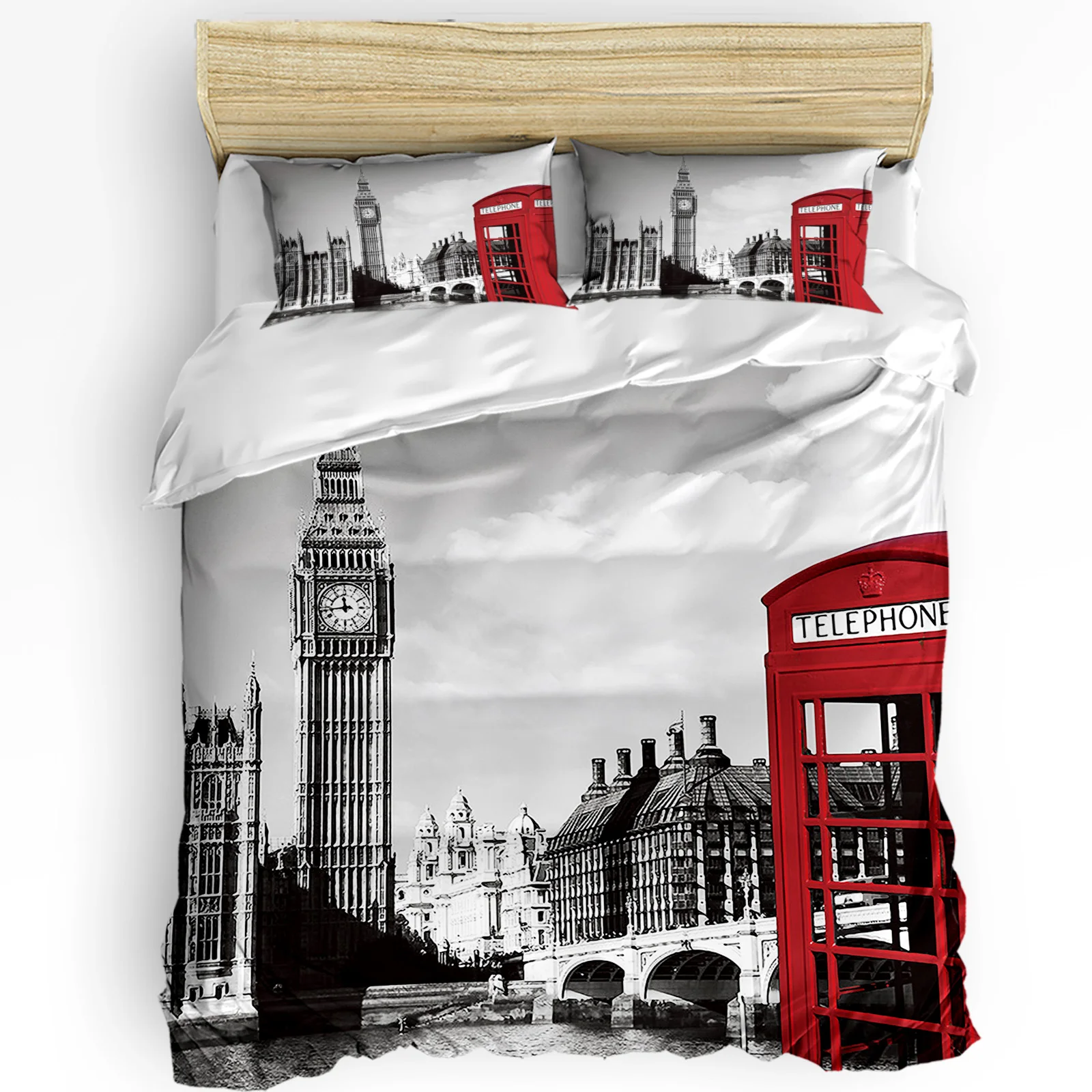 

London Phone Booth 3pcs Couple Duvet Cover with Pillow Case Custom Comforter Bedding Set Quilt Cover Double Bed Home Textile